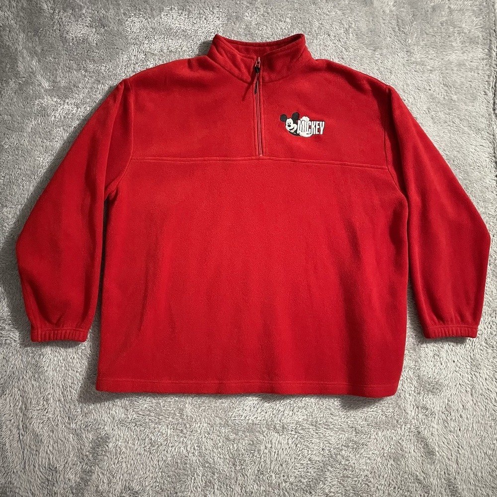 Disney Fleece Jacket Womens 2XL Quarter Zip Pullover Mickey Mouse Red Vintage‎